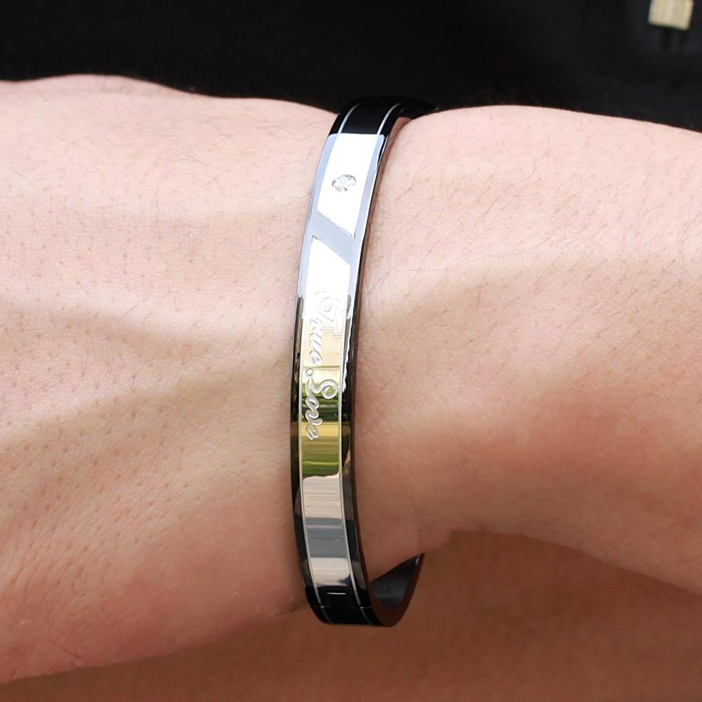 True Love Couple Bangle Set Rose Gold Black Bracelet Matching for Women Men Stainless steel Fashion Love Gift Charms