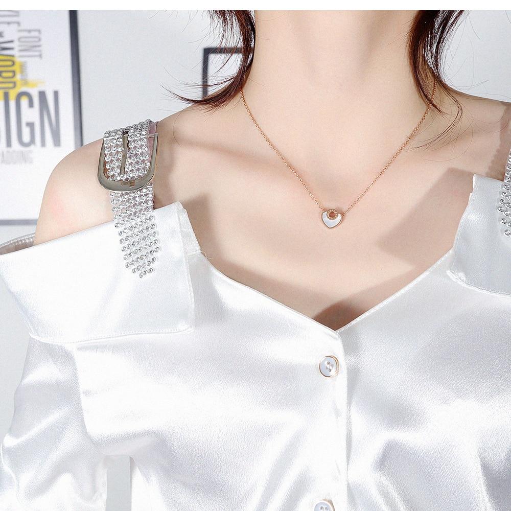 Women Chain Link Necklace Love Shell Tredy Stainless Steel Rose Gold Designer Charm Korea Romantic Style Jewelry