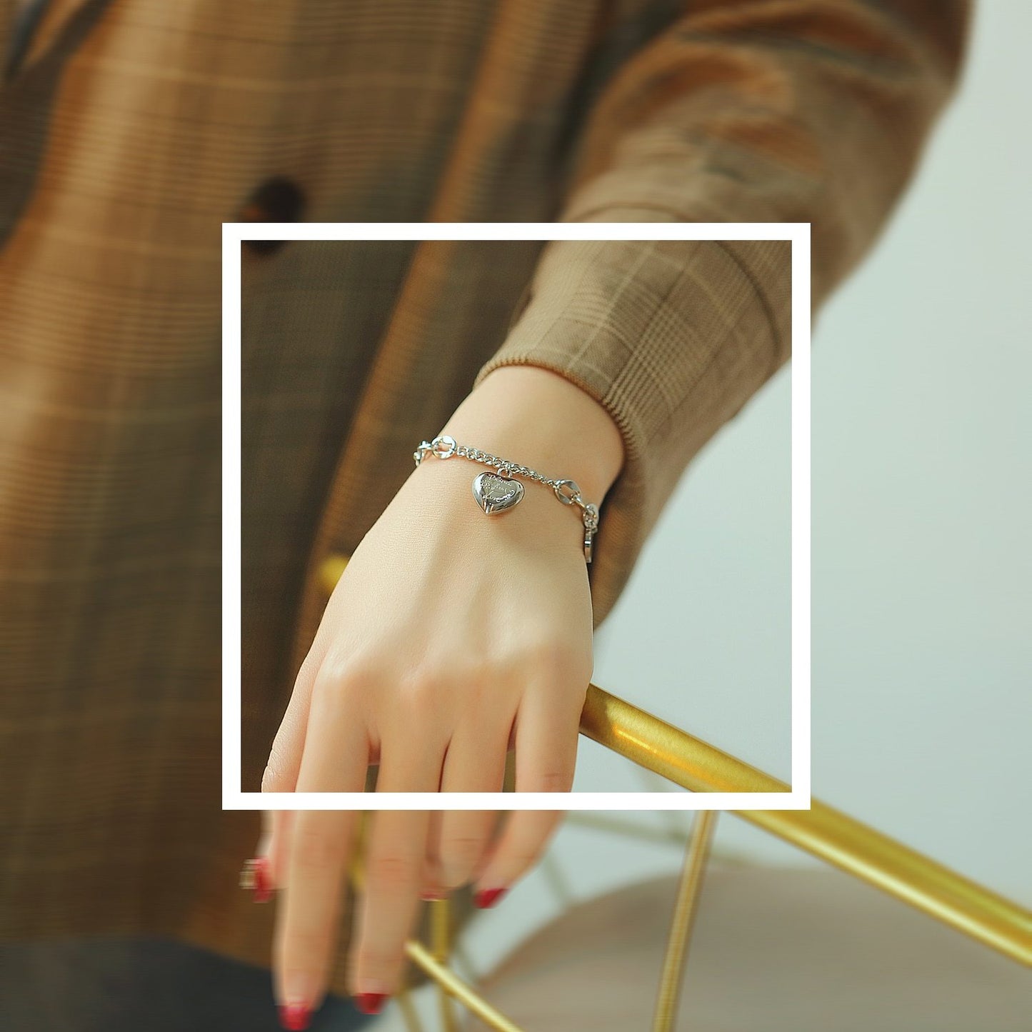 Women Love Heart Words Bracelet Stainless Steel Designer Charms Rose Gold/ Gold/ Steel Lady Elegant