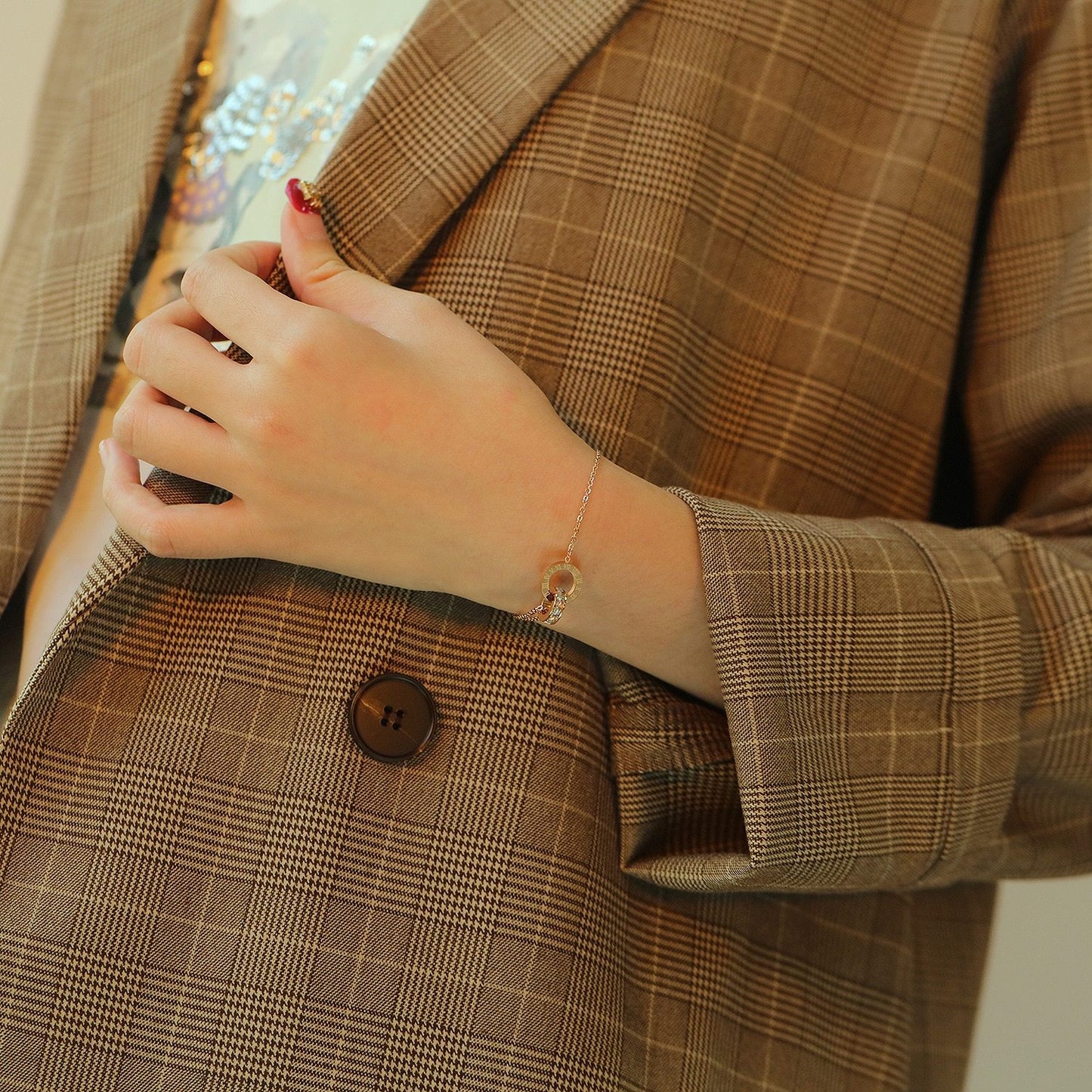 Roung Roma Number Chain Link Bracelet Stainless Steel Designer Charms Rose Gold Elegant