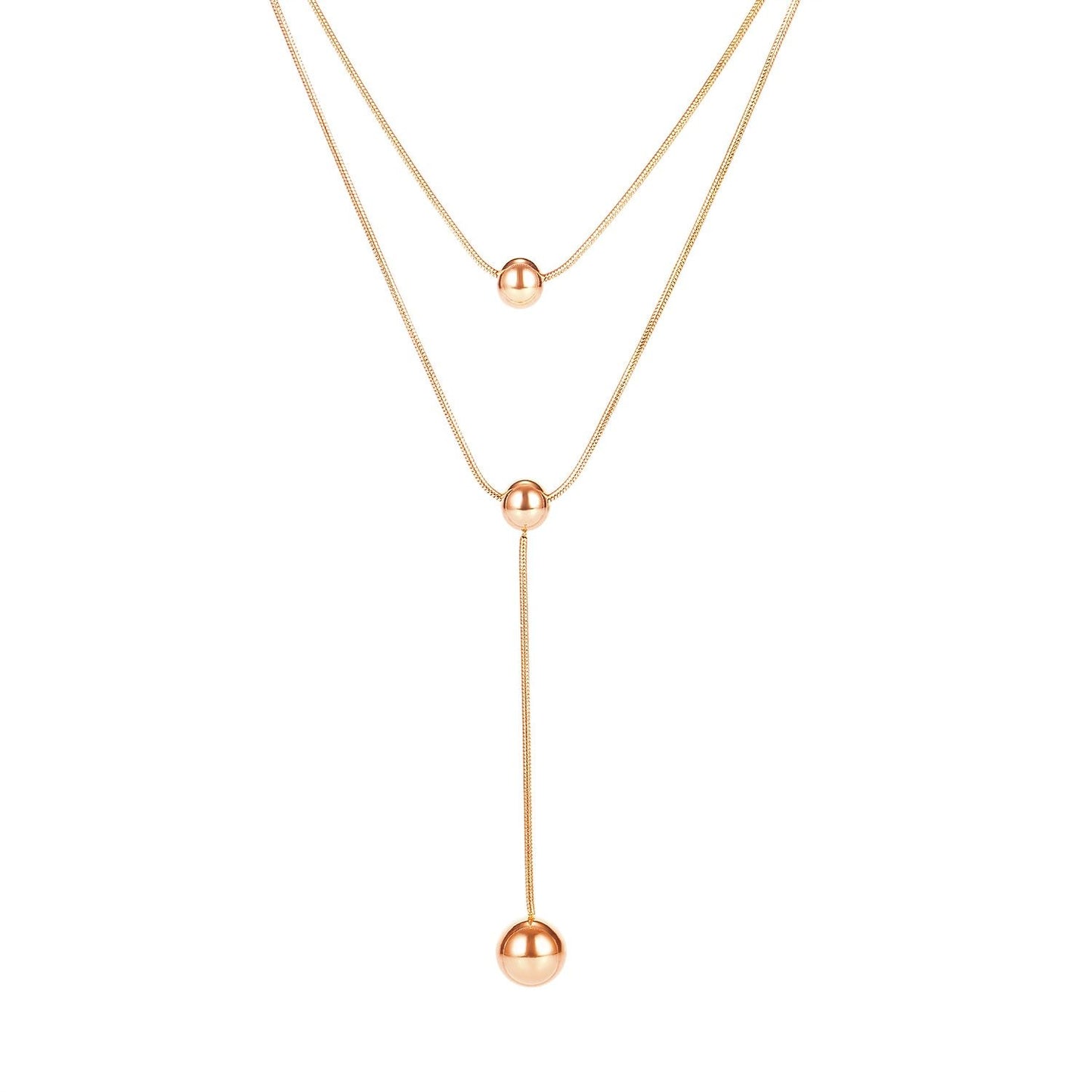 Womens Necklaces Dangle Bead Double Levels Sweater Link Chains Rose Gold Stainless Steel Pendant Jewelry