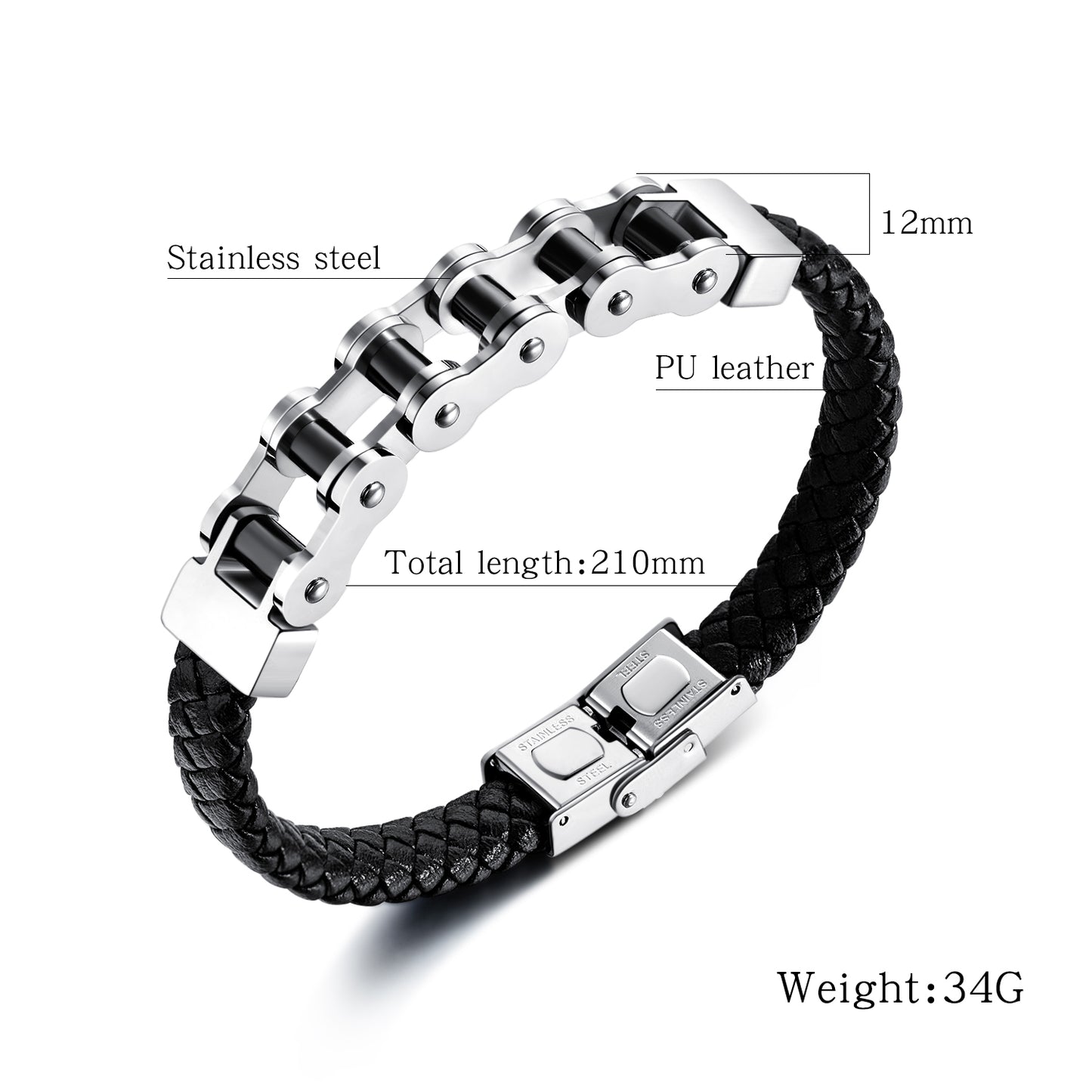 Fashionable Personality Domineering Titanium Steel Bicycle Chain Braided Leather Rope Bracelet
