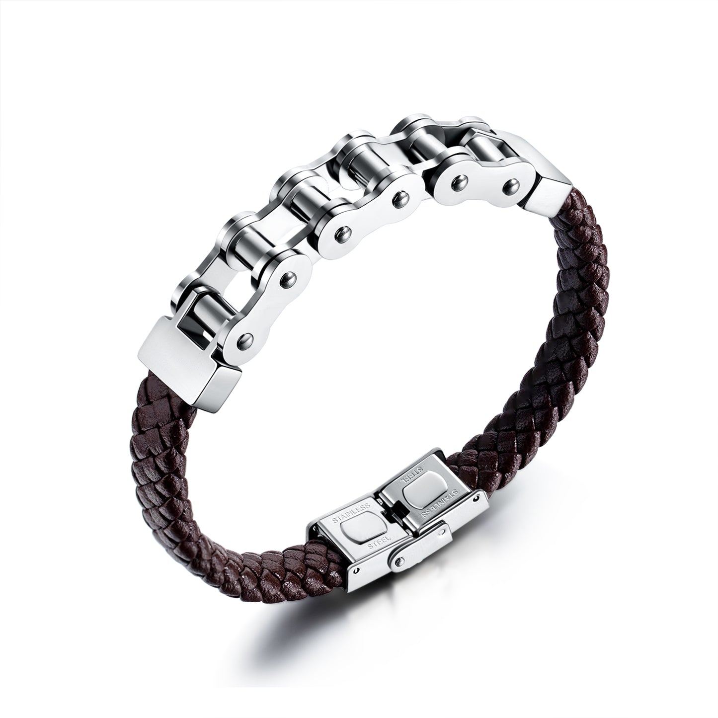 Fashionable Personality Domineering Titanium Steel Bicycle Chain Braided Leather Rope Bracelet