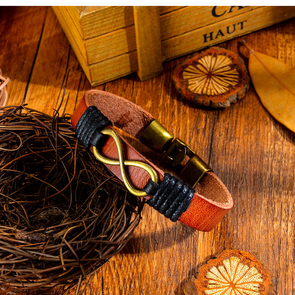 Punk personality woven endless 8 word leather bracelet