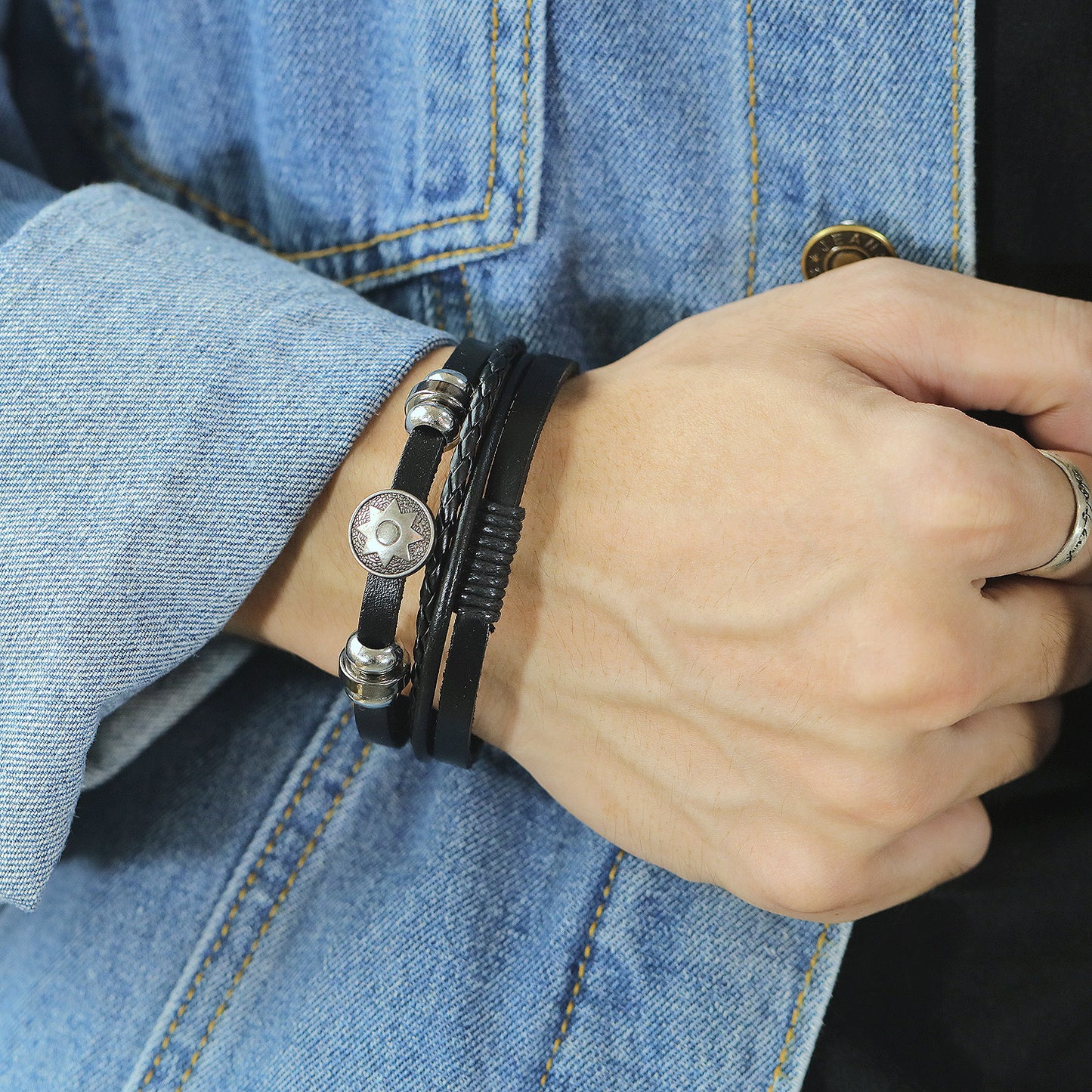 Street dance street shooting woven multi-layer sun leather bracelet bracelet