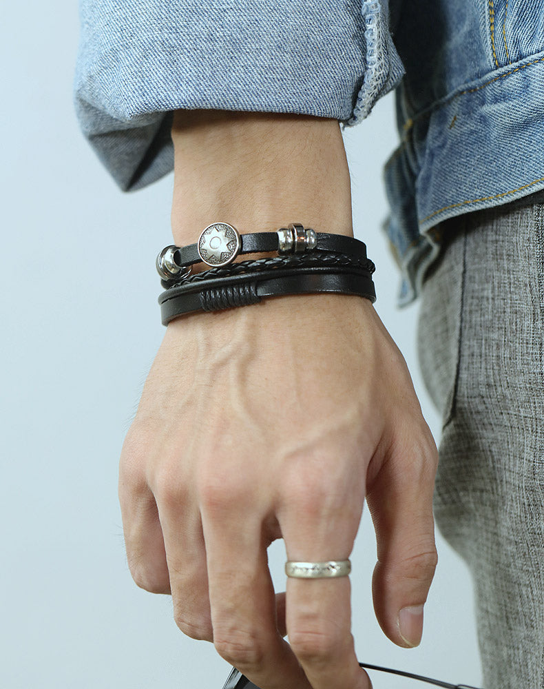 Street dance street shooting woven multi-layer sun leather bracelet bracelet