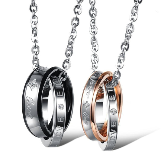 "Forever Love" Brand Couple Necklace Set Stainless Steel Lovers Promise Jewelry