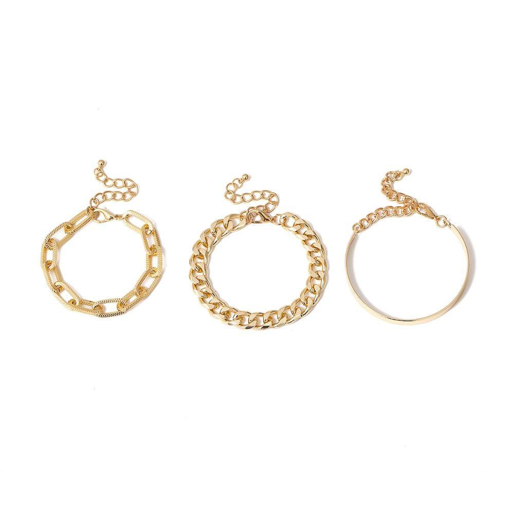4pcs Punk Curb Cuban Chain Bracelets Set for Women Miami Boho Thick Gold Color Charm Bracelets Bangles Fashion Jewelry