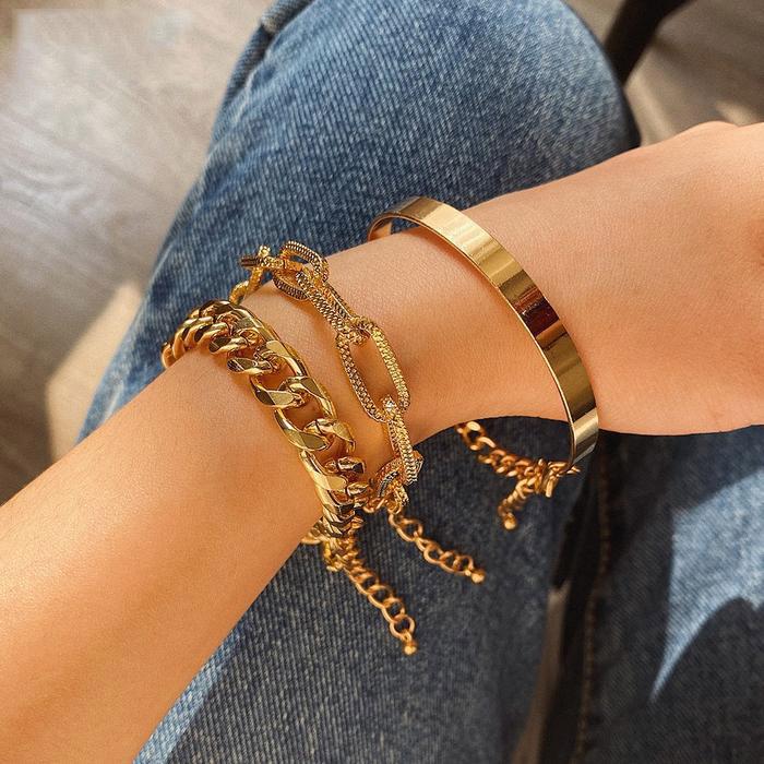 4pcs Punk Curb Cuban Chain Bracelets Set for Women Miami Boho Thick Gold Color Charm Bracelets Bangles Fashion Jewelry