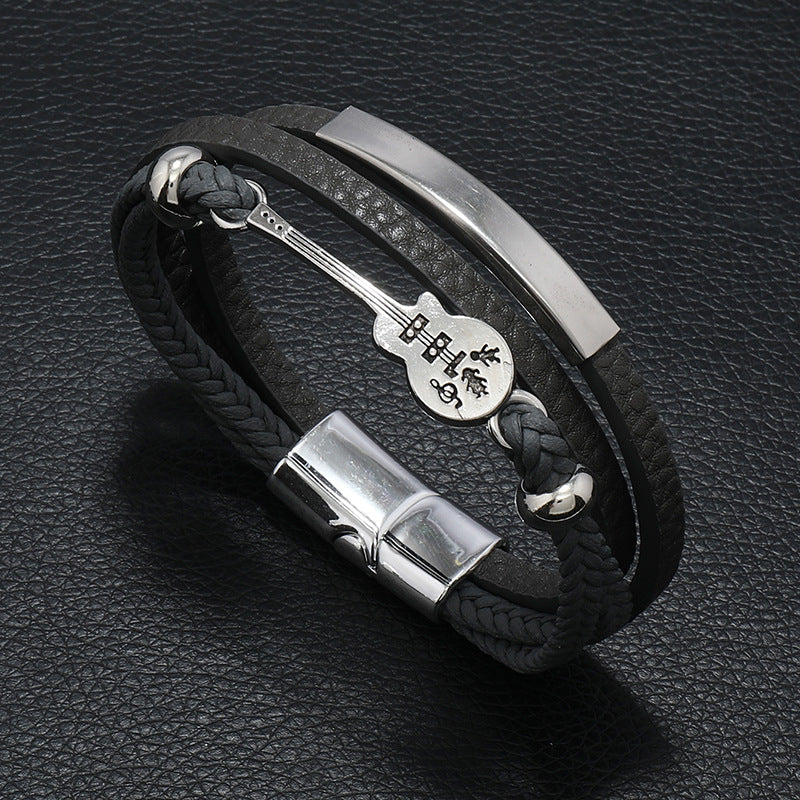 Leather Guitar Bracelet Punk Style Multi-Layer Woven Leather Cord