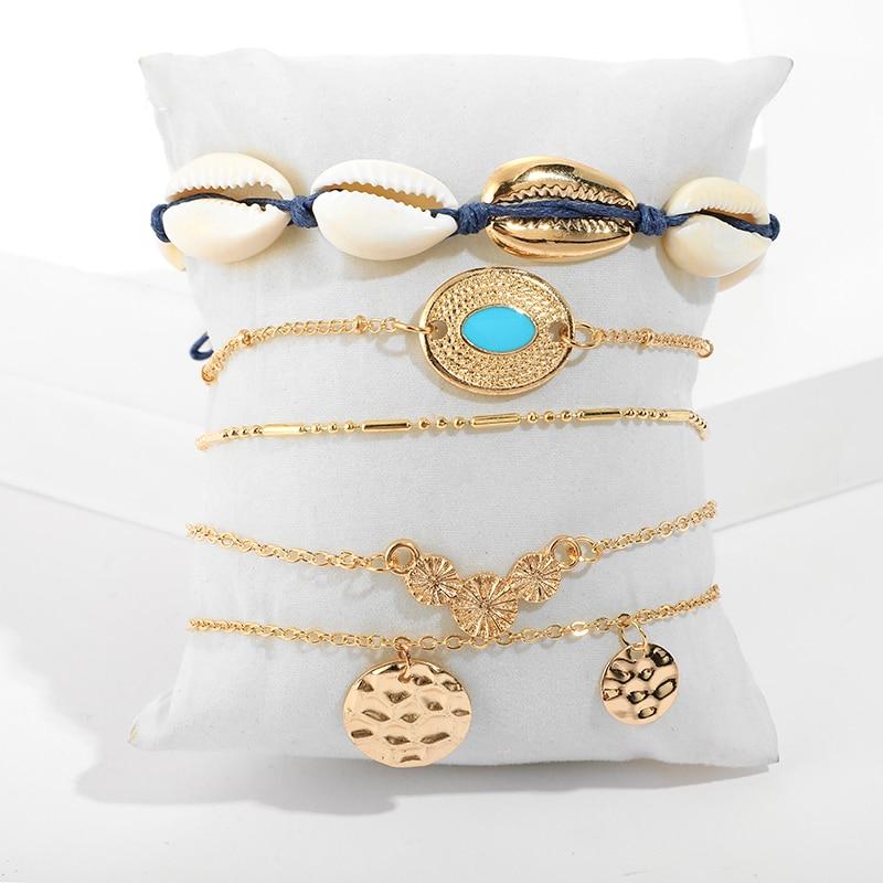 Tocona Bohemian Gold Tassel Bracelets for Women Summer Shell Clear Crystal Stone Pineapple Geometric Heart Bangle Jewelry