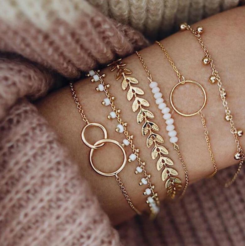 Tocona Bohemian Gold Tassel Bracelets for Women Summer Shell Clear Crystal Stone Pineapple Geometric Heart Bangle Jewelry