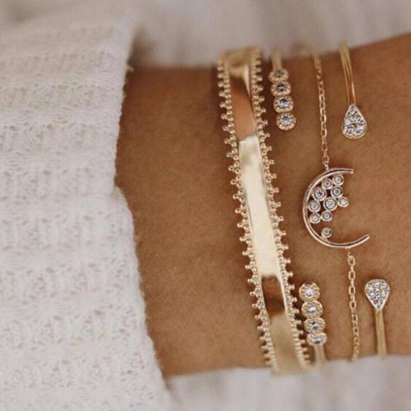 Tocona Bohemian Gold Tassel Bracelets for Women Summer Shell Clear Crystal Stone Pineapple Geometric Heart Bangle Jewelry