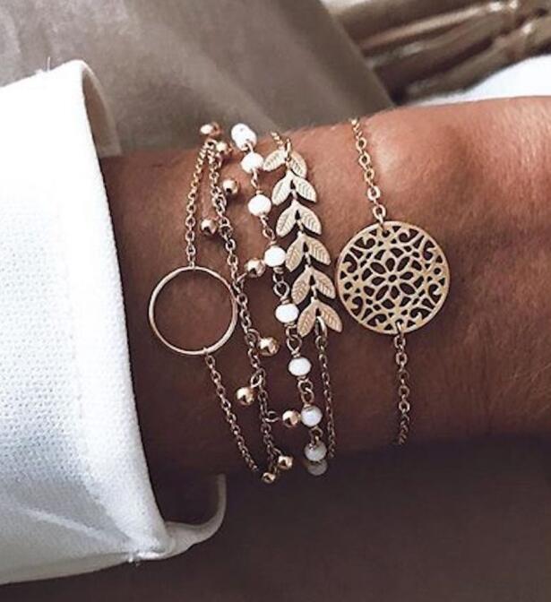 Tocona Bohemian Gold Tassel Bracelets for Women Summer Shell Clear Crystal Stone Pineapple Geometric Heart Bangle Jewelry