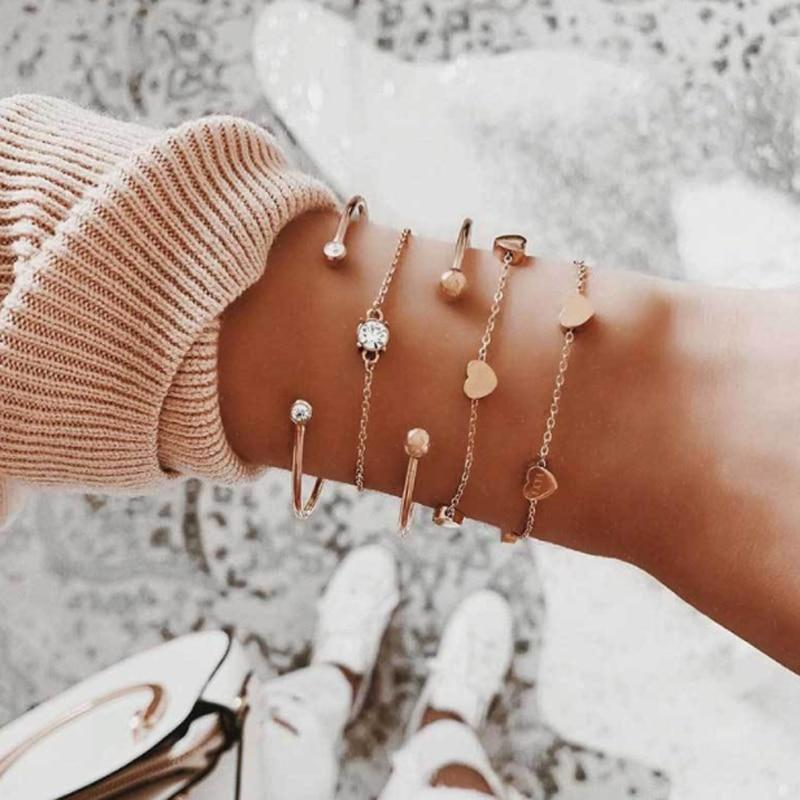 Tocona Bohemian Gold Tassel Bracelets for Women Summer Shell Clear Crystal Stone Pineapple Geometric Heart Bangle Jewelry