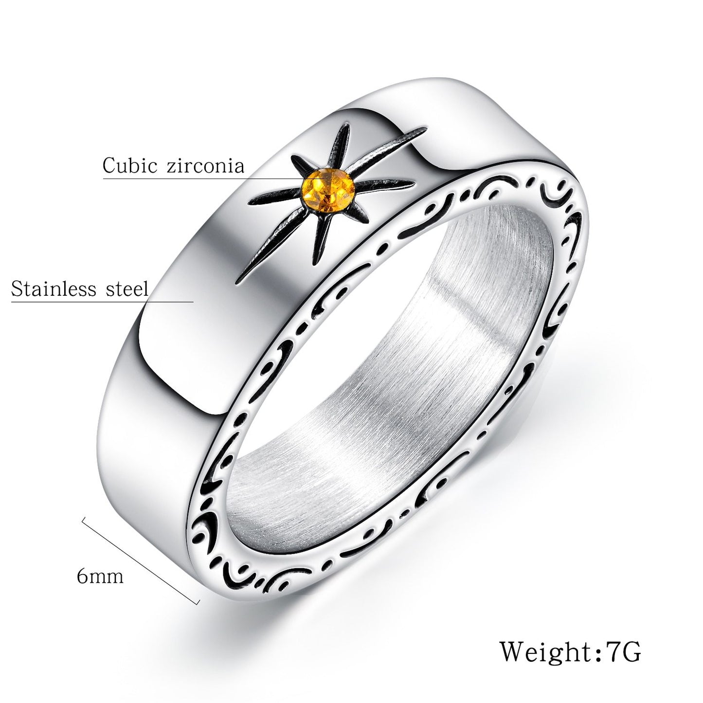 Turkey  New Fashion Men Ring Band Sun Pattern Luxury Titanium Steel Vintage Punk Party Cool Fashion White Finger Ring