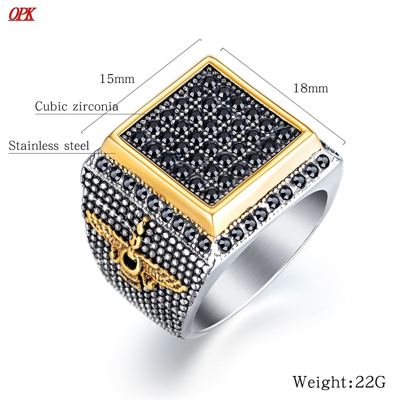 Turkey Men Rings Black Gold Full CZ Diamond Eagle Squart Design Rings Luxury Titanium Steel Vintage Punk Party Cool