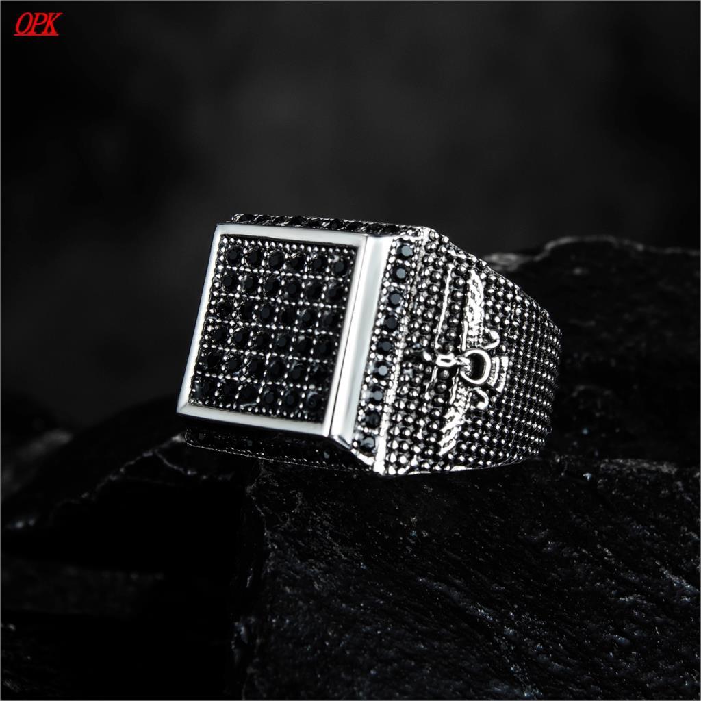 Turkey Men Rings Black Gold Full CZ Diamond Eagle Squart Design Rings Luxury Titanium Steel Vintage Punk Party Cool