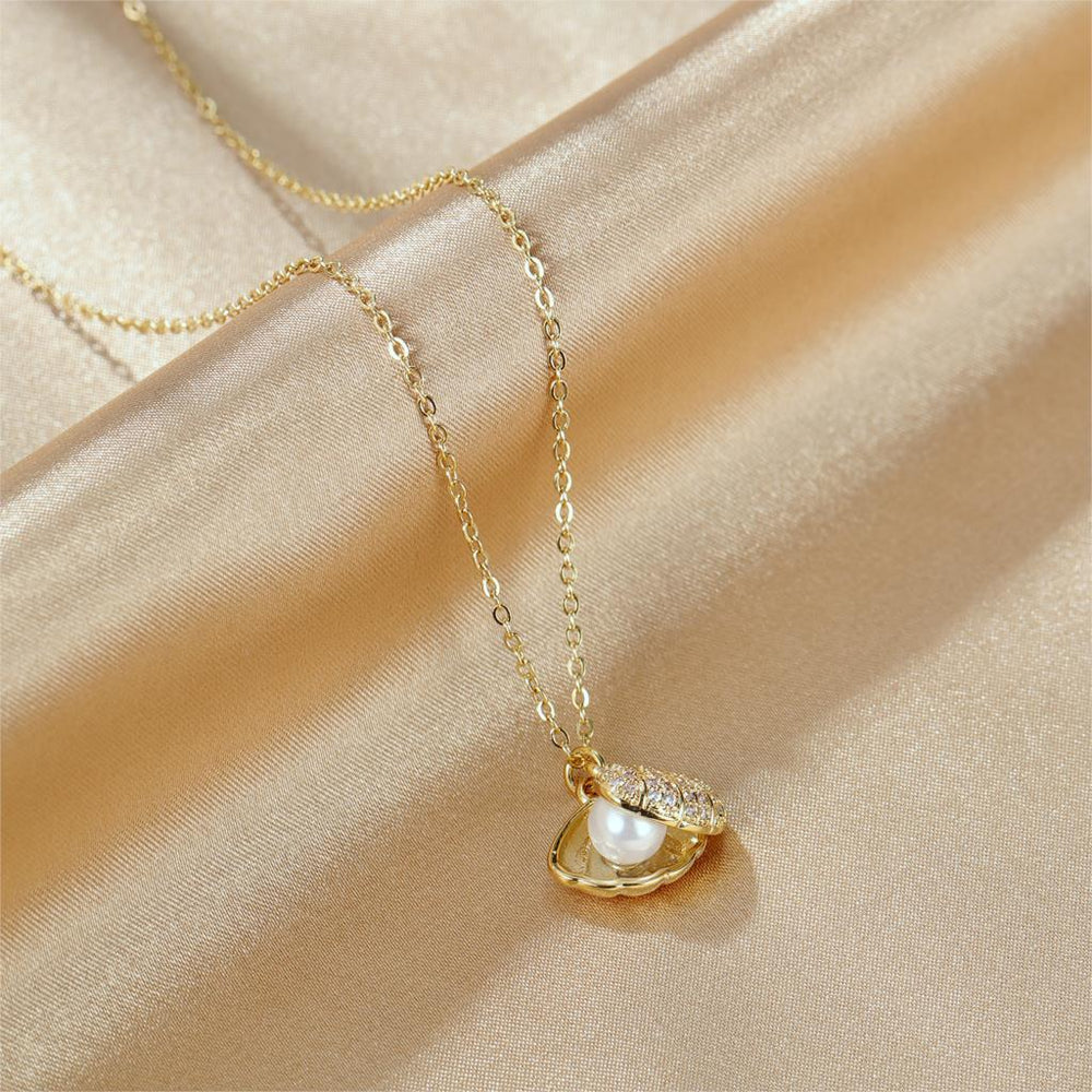 Women Chain Necklace Rose Gold/ Gold Shell Pearl Clavicle Chain Stainless Steel Design Necklaces Fashion Jewelry