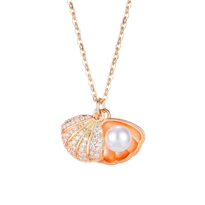Women Chain Necklace Rose Gold/ Gold Shell Pearl Clavicle Chain Stainless Steel Design Necklaces Fashion Jewelry