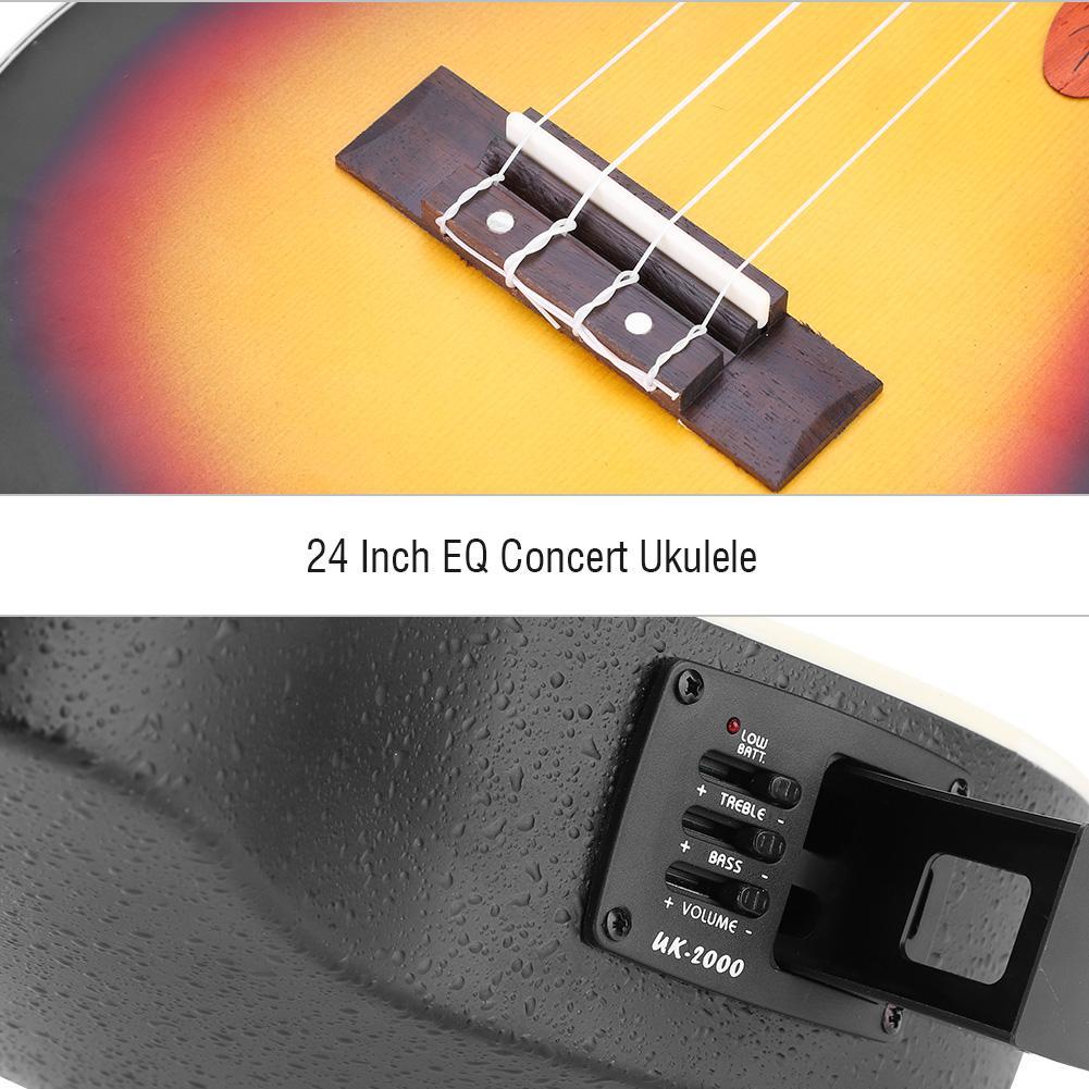24 Inch EQ Concert Ukulele with Storage Bag Strap Audio Cable