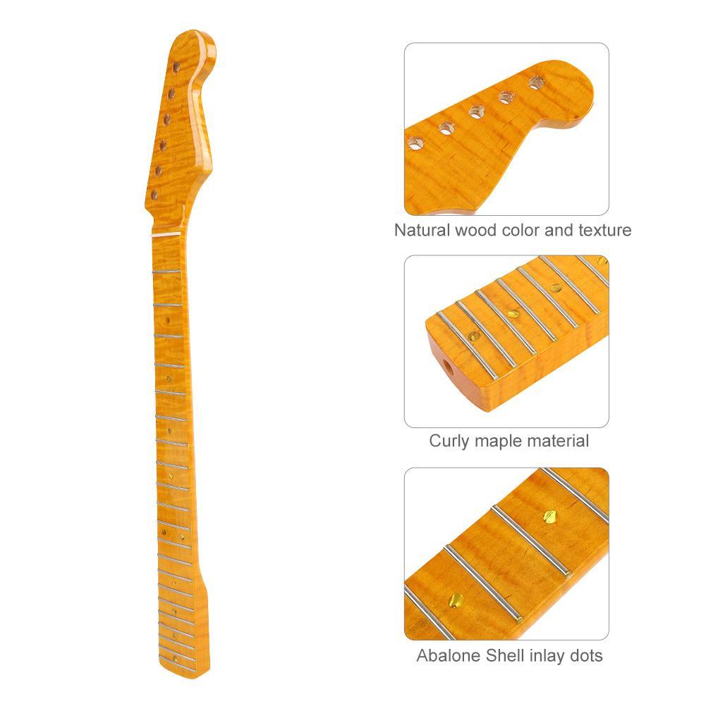 21 Fret Curly Maple Guitar Neck Abalone Shell Dots for ST Stratcaster Parts