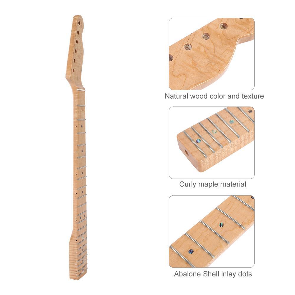 21 Fret Curly Maple Guitar Neck Abalone Shell Dots for TL Telecaster Parts Natural Wood Color