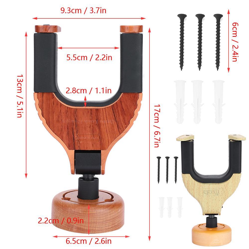 Guitar Wall Mount Hanger Holder Solid Wood Base Plastic Rubber Hook Body