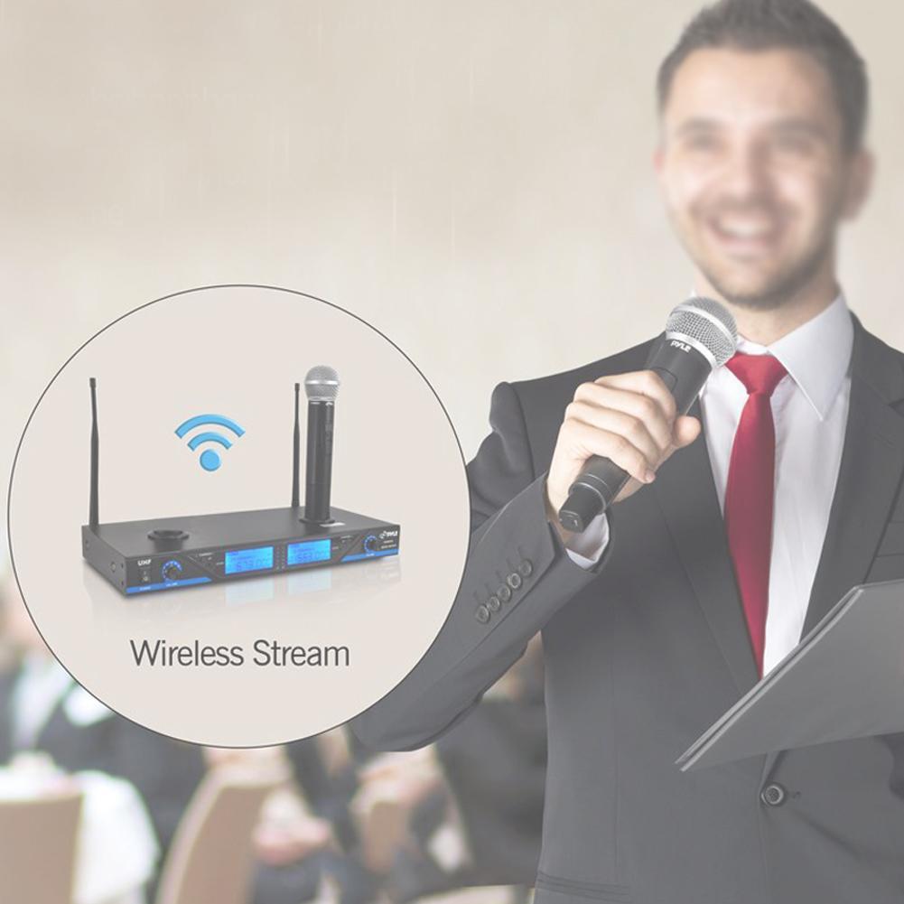 UHF Audio Mic Set Wireless Rechargeable Dual Handheld Microphones Black