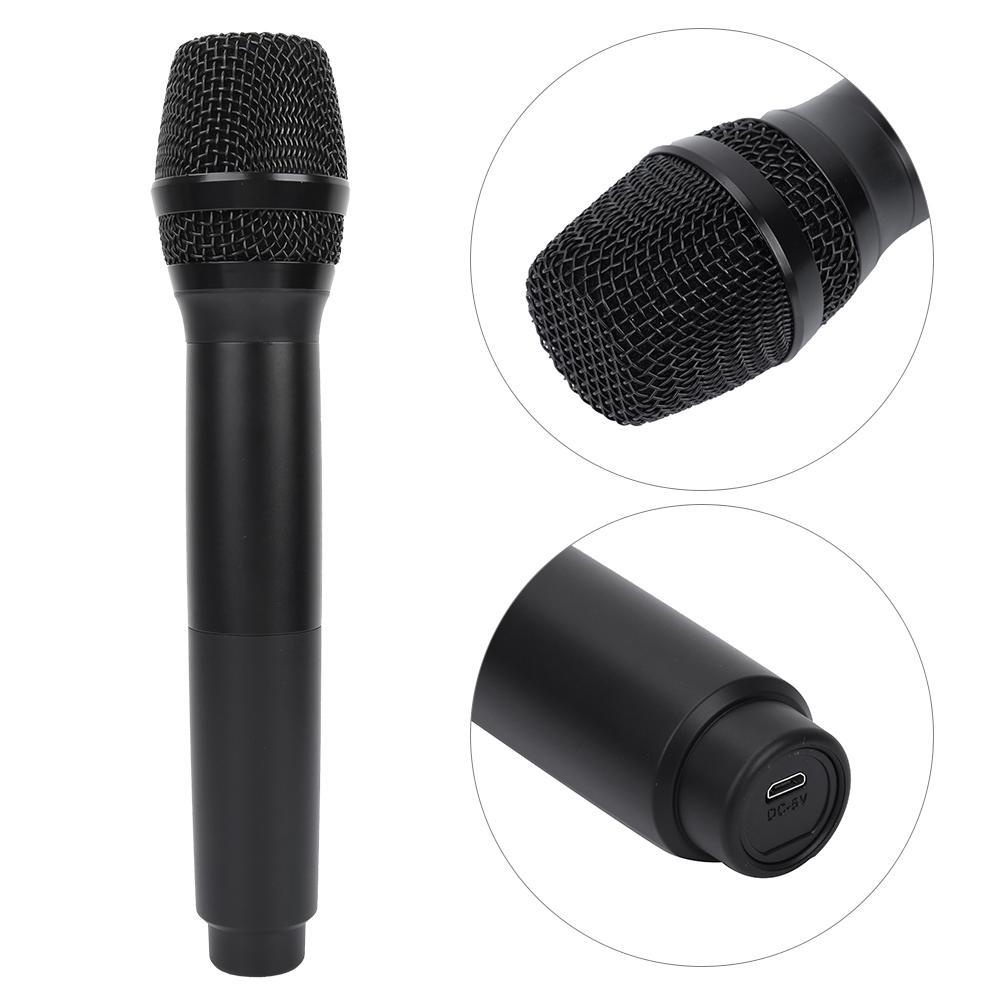 UHF Audio Mic Set Wireless Rechargeable Dual Handheld Microphones Black