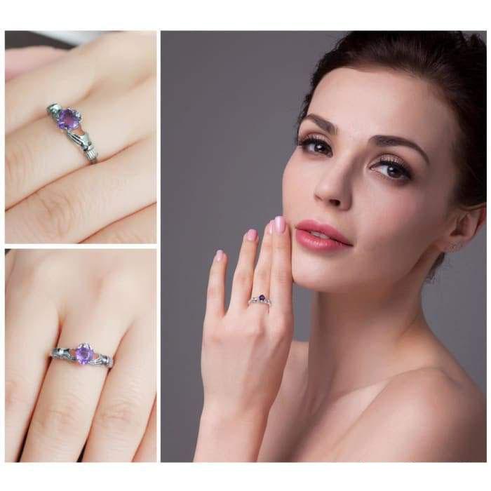 Amethyst and 925 Silver "Love" Ring
