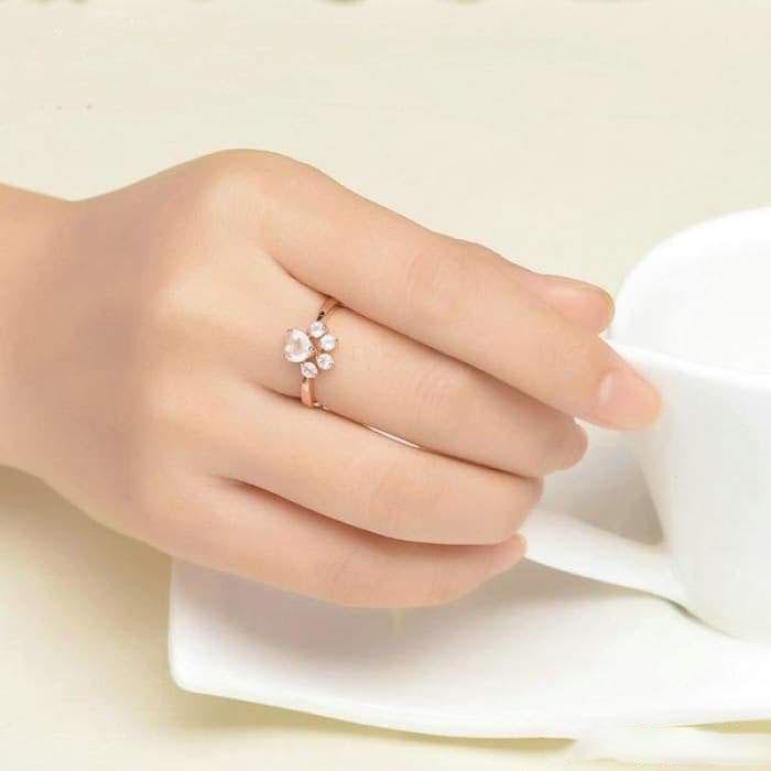 Rose Quartz and 925 Silver "Patte d'Amour" ring
