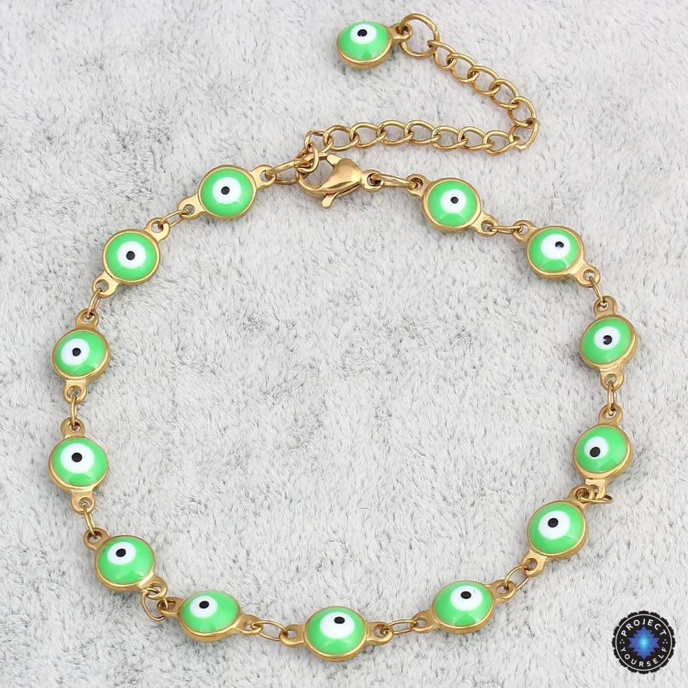 Gold Plated Stainless Steel Enamel Evil Eye Chain Bracelet