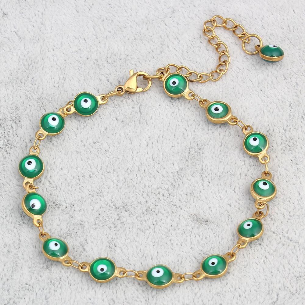 Gold Plated Stainless Steel Enamel Evil Eye Chain Bracelet