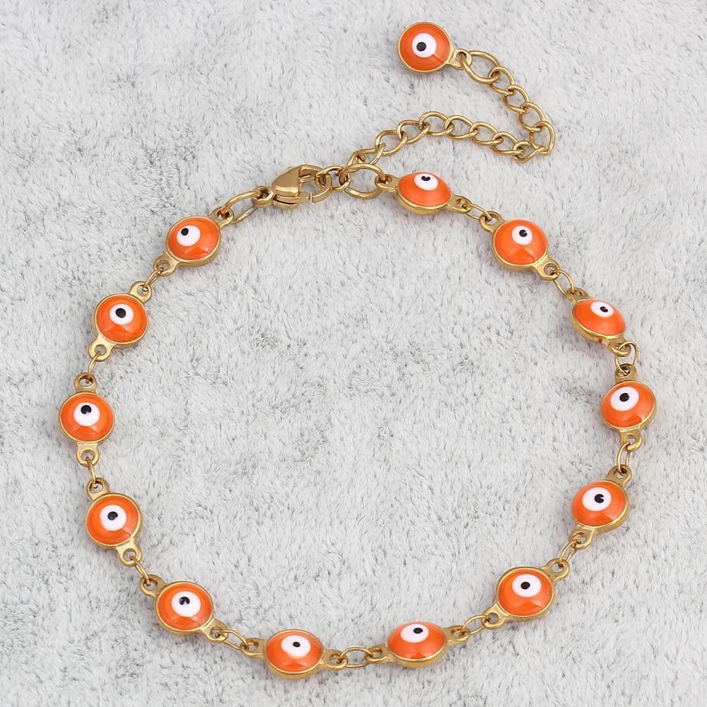 Gold Plated Stainless Steel Enamel Evil Eye Chain Bracelet