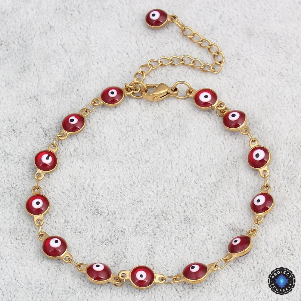 Gold Plated Stainless Steel Enamel Evil Eye Chain Bracelet