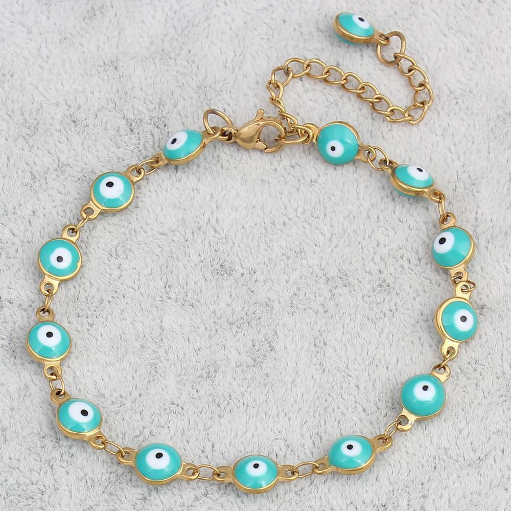 Gold Plated Stainless Steel Enamel Evil Eye Chain Bracelet