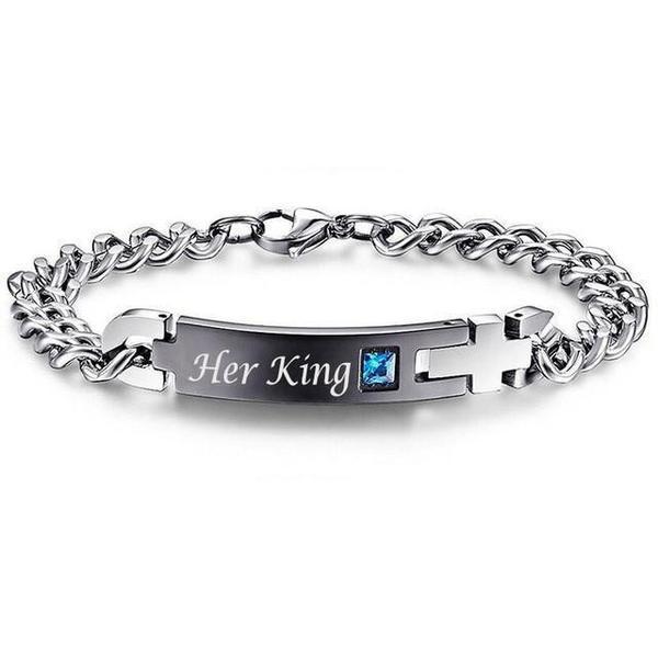 "His Queen", "Her King" Stainless Steel Couple Bracelets