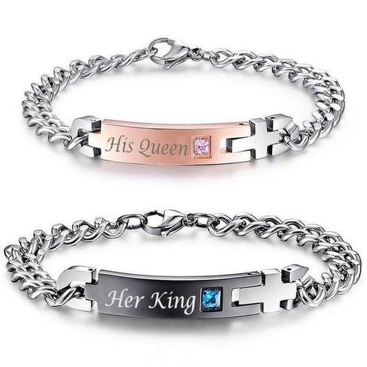 "His Queen", "Her King" Stainless Steel Couple Bracelets