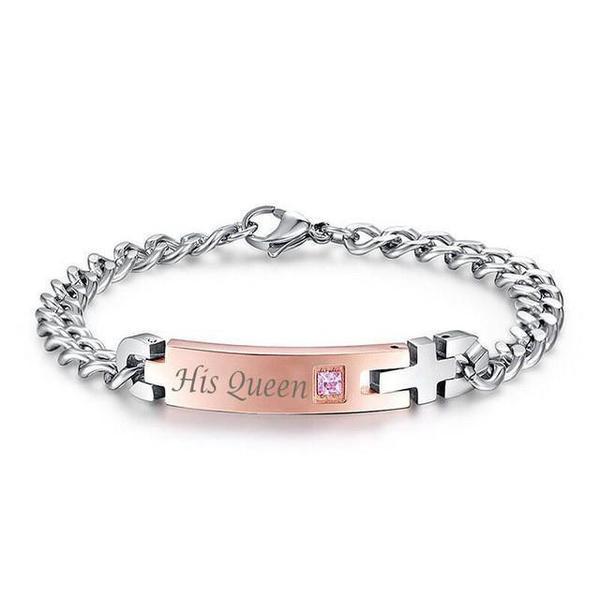 "His Queen", "Her King" Stainless Steel Couple Bracelets