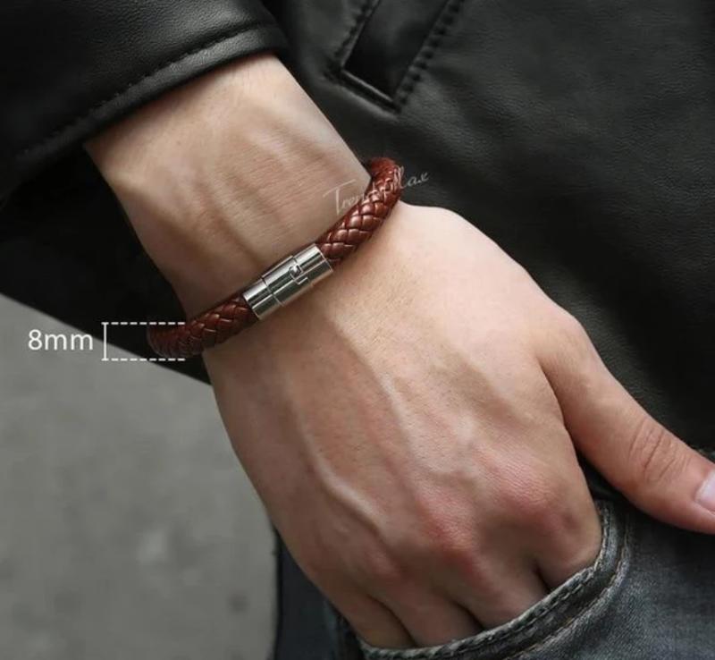 Leather Bracelets 8mm Brown LB725 / 9inch 23cm Mens Leather Bracelets Braided