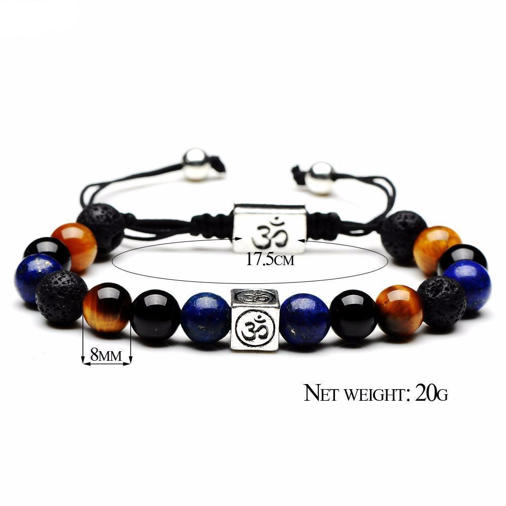 Natural Mixed Stone Box Om Charm Bracelet