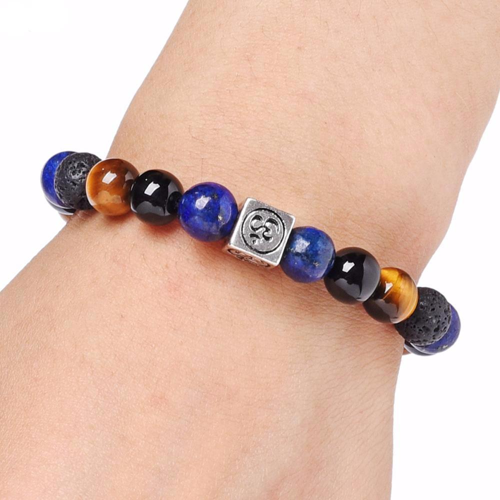 Natural Mixed Stone Box Om Charm Bracelet