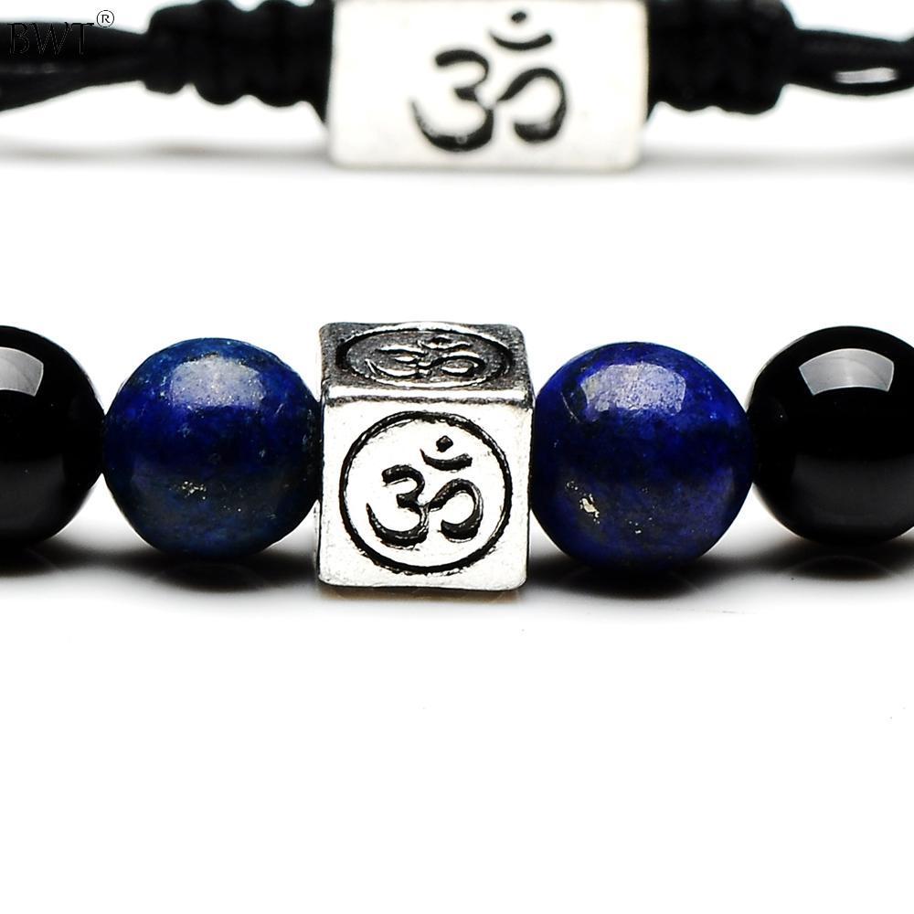 Natural Mixed Stone Box Om Charm Bracelet