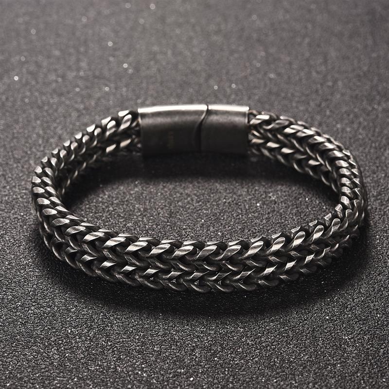 Double-Width Franco Antiqued Steel Chain Bracelet