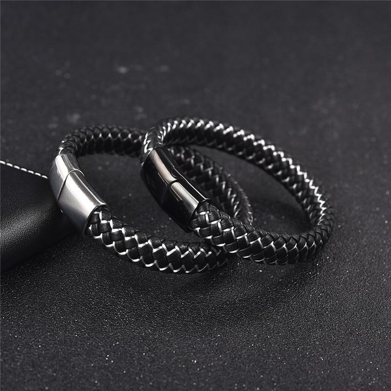 Blue Fire Stainless Steel Leather Bracelet