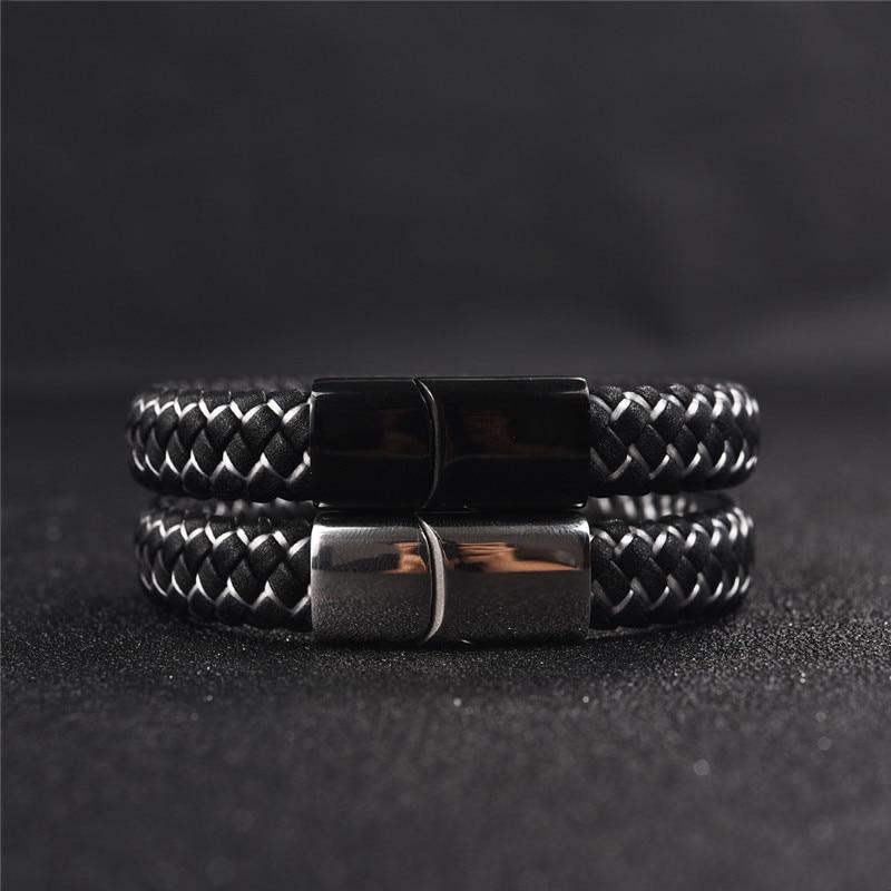 Blue Fire Stainless Steel Leather Bracelet