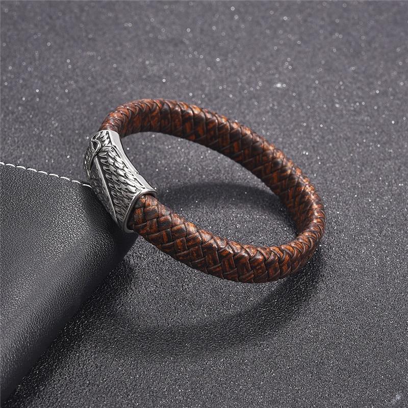 Blue Fire Stainless Steel Leather Bracelet