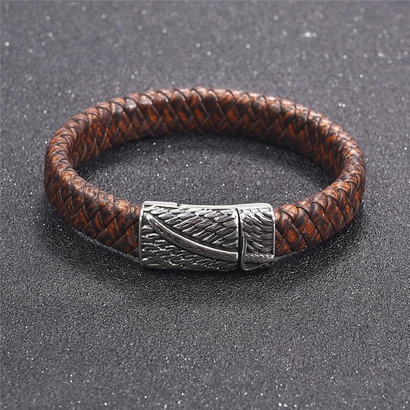 Blue Fire Stainless Steel Leather Bracelet