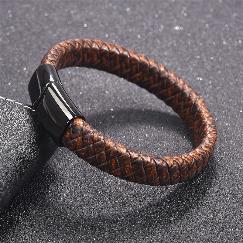 Blue Fire Stainless Steel Leather Bracelet